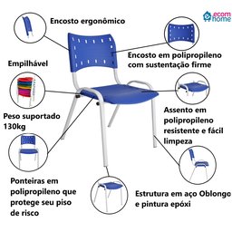 Jogo Mesa 120x70 para Restaurante Comércio com 4 Cadeiras Iso Azul Base Branca Ecomhome - 6