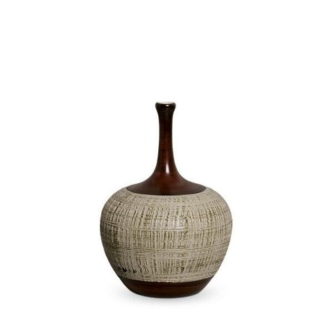 Garrafa Lira P Decoração Em Cerâmica Marrom e Palha Ganash