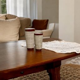 Dupla Vaso Firenze Decoração em Cerâmica Bege e Palha Ganash - 5