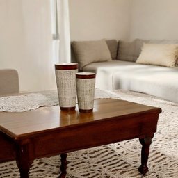 Dupla Vaso Firenze Decoração em Cerâmica Bege e Palha Ganash - 2