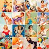 Papel de Parede Autocolante Azulejo Mulheres Pin-Up Retrô - 1
