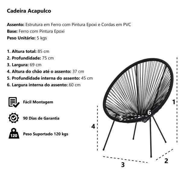 Cadeira Acapulco Oval PVC Base Ferro Pintado Marrom - 5