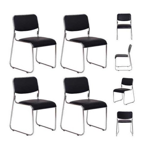 Kit 4 Cadeiras Office Dakar Preta Base Fixa Cromada