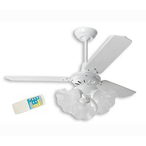 Ventilador de Teto 3 Lâmpadas Tulipa Loren Sid Branco com Controle Remoto - 220V