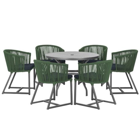 Mesa e 6 Cadeiras e Noronha Preto E12 Trama Original Verde