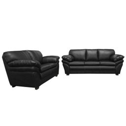 Conjunto Sofá de Couro Gana 3 e 2 Lugares - Preto - 1