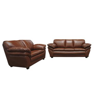 Conjunto Sofá de Couro Gana - 3 e 2 Lugares - Conhaque