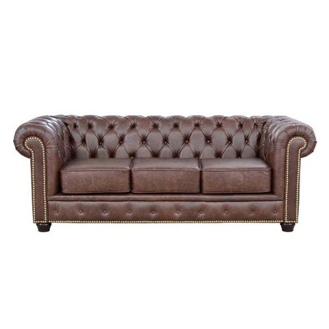 Sofá Chesterfield de Couro 3 Lugares - Tabaco Encerado