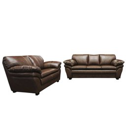 Conjunto Sofá de Couro Gana - 3 e 2 Lugares - Marrom Bicolor - 1