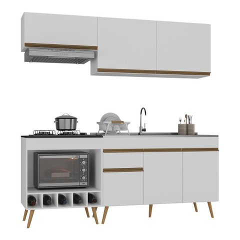 Armário Cozinha Modulada Compacta C/ Gabinete P/ Pia e Balcão P/ Cooktop Veneza Multimóveis