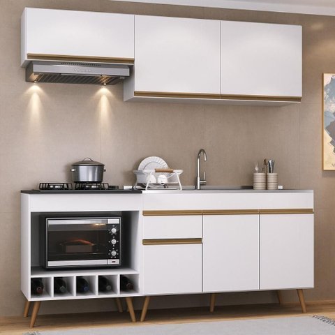 Armário Cozinha Modulada Compacta C/ Gabinete P/ Pia e Balcão P/ Cooktop Veneza Multimóveis