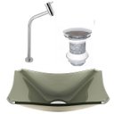 Ver imagem 1 de Cuba de Vidro Retangular Chanfrada 37cm Champanhe + Válvula Click + Torneira
