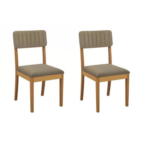 Cadeira Sala de Jantar Telma 2cmm012ca Premium Madeira Maciça Kit 2 Un Carvalho/boucle Bege Fendi
