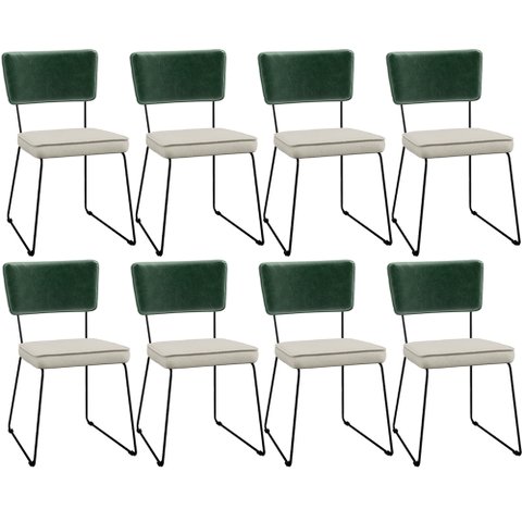 Kit 08 Cadeiras Decorativas Sala Jantar Allana L02 Facto Verde Musgo Linho Champagne - Lyam Decor