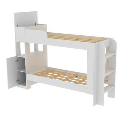 Cama Beliche Tecnomobili Junevil com Armário 1 Porta Baú e Escada 240.2cm MDP Branco