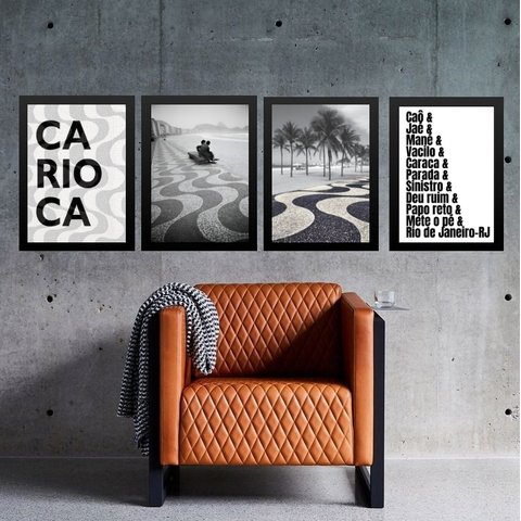 Kit 4 Quadros Rio de Janeiro - Gírias Carioca 45x34cm:moldura Branca