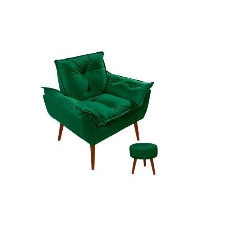 Coleção 01 Poltrona Opala Decorativa + 01 Puff Redondo Decorativo Suede