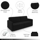Ver imagem 3 de Sofá-cama Decorativo Retrátil Thanos 2 Lugares 220cm Veludo Preto G45 - Gran Belo