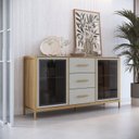 Ver imagem 1 de Balcão Buffet 150cm com 2 Portas de Vidro e 3 Gavetas Duo Marrom/Oak/Arena/Preto
