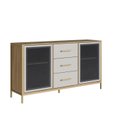 Ver imagem 2 de Balcão Buffet 150cm com 2 Portas de Vidro e 3 Gavetas Duo Marrom/Oak/Arena/Preto
