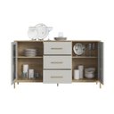 Ver imagem 4 de Balcão Buffet 150cm com 2 Portas de Vidro e 3 Gavetas Duo Marrom/Oak/Arena/Preto