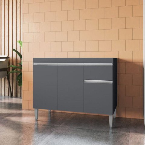 Bancada Deluno 2 Portas 1 Prateleira MDP 95cm Cinza AJL Móveis