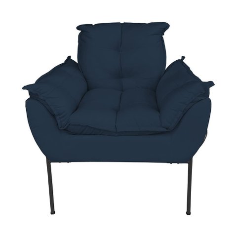 Poltrona Decorativa Lucy Suede com Base Ferro Preto 1 Lugar - Azul Marinho
