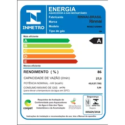 Aquecedor de Água a Gás Rinnai E27 Feh 27 Litros Bivolt Digital Branco - Gn (gás Natural) - 5