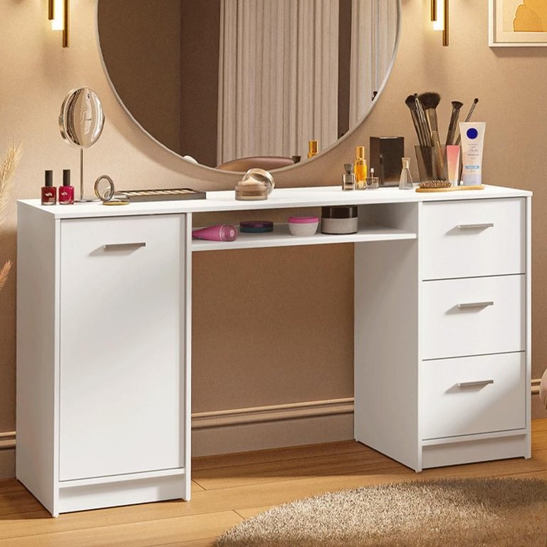 Escrivaninha Penteadeira 136cm 1 Porta 3 Gavetas Branco Madesa Escrivaninha Penteadeira 136cm 1 Porta 3 Gavetas Branco Madesa