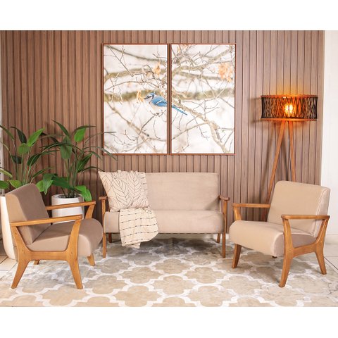 Conjunto de Poltronas Estofadas em Madeira Maciça Cléo Marrom Claro – Straub Web