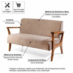 Conjunto de Poltronas Estofadas em Madeira Maciça Cléo Marrom Claro – Straub Web - 6