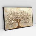 Ver imagem 2 de Quadro Decorativo Árvore da Vida Folhas Delicadas Flores Brancas Sala Quarto Casa Escritório