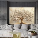 Ver imagem 1 de Quadro Decorativo Árvore da Vida Folhas Delicadas Flores Brancas Sala Quarto Casa Escritório