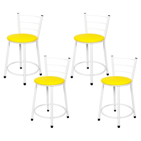 4 Banquetas Baixa para Cozinha Epoxi Branca:amarelo