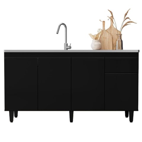 Balcao para Pia 4 Portas 1 Gaveta 156 cm Grecia Preto Rudk