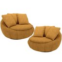 Ver imagem 1 de Kit 02 Poltronas Giratórias para Sala de Estar Kira M03 Bouclê Mostarda - Lyam Decor
