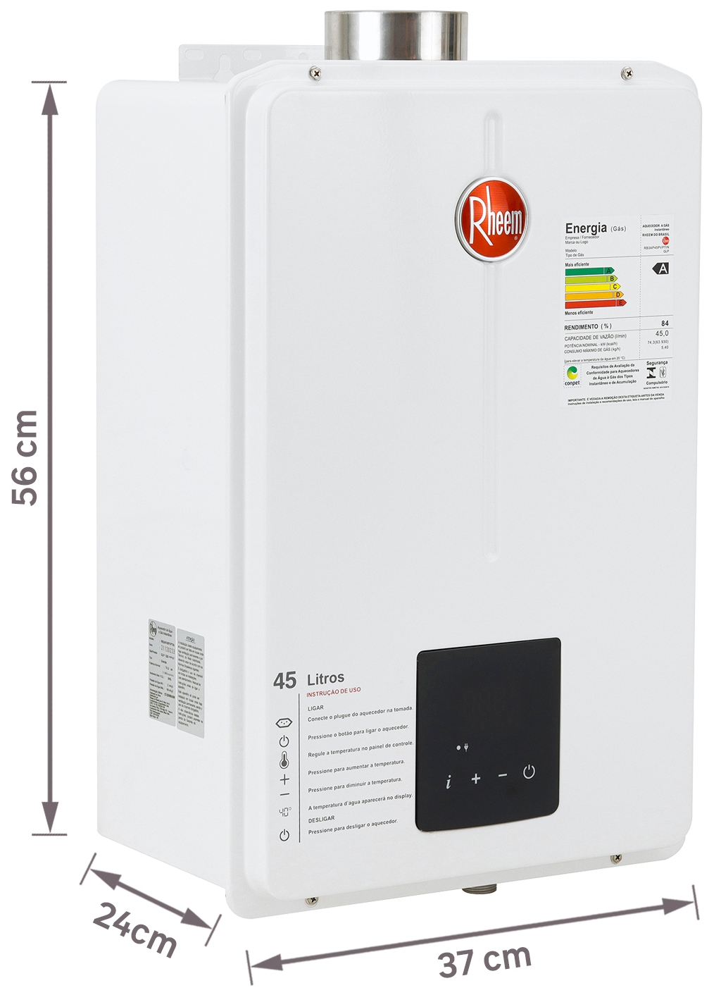 Aquecedor de Água a Gás Digital Rheem 45 Litros Gn Branco - 4