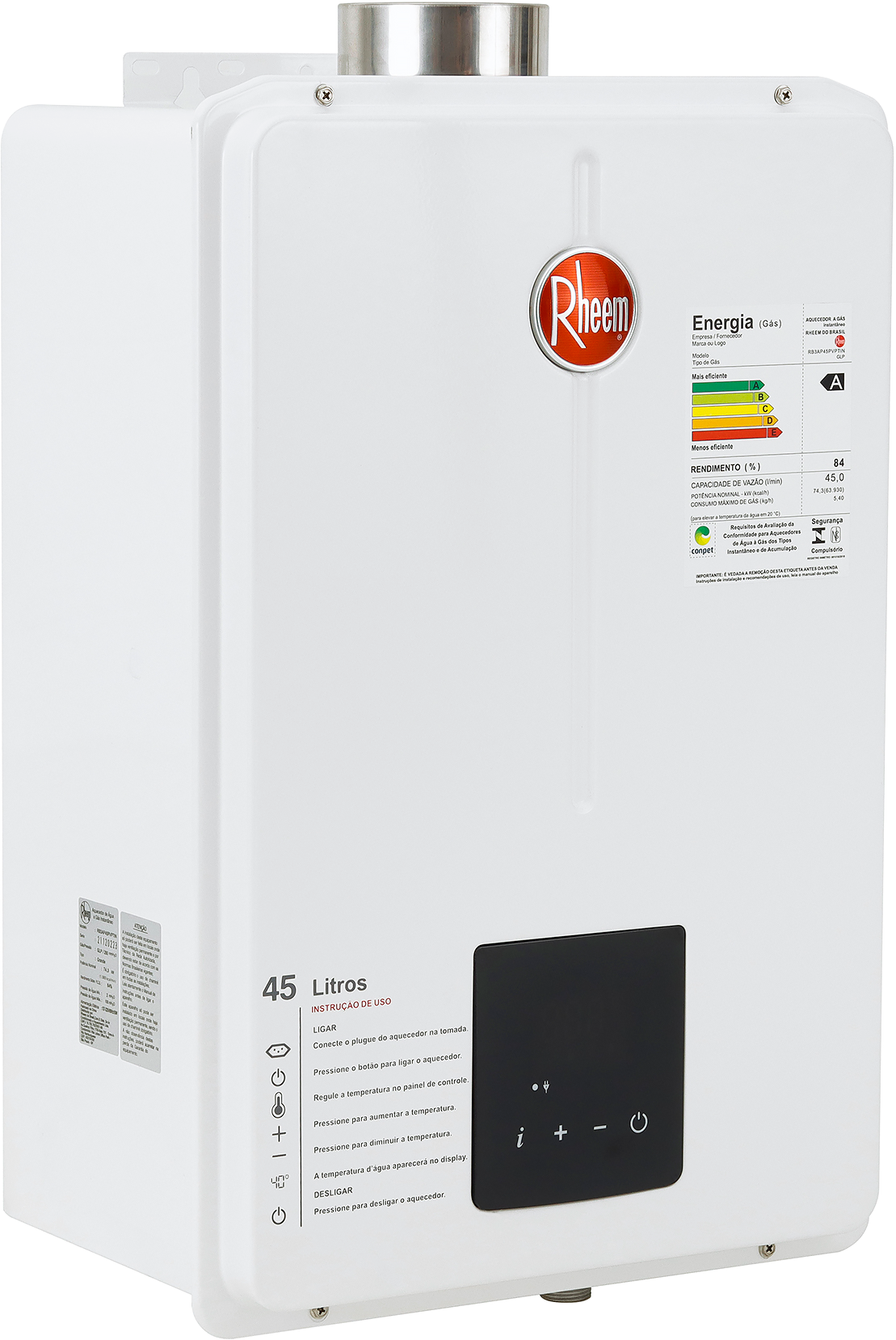 Aquecedor de Água a Gás Digital Rheem 45 Litros Gn Branco - 2