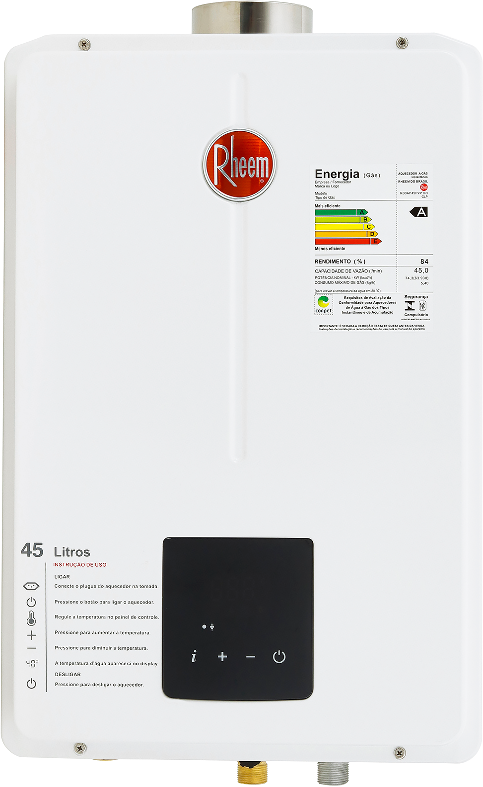 Aquecedor de Água a Gás Digital Rheem 45 Litros Gn Branco