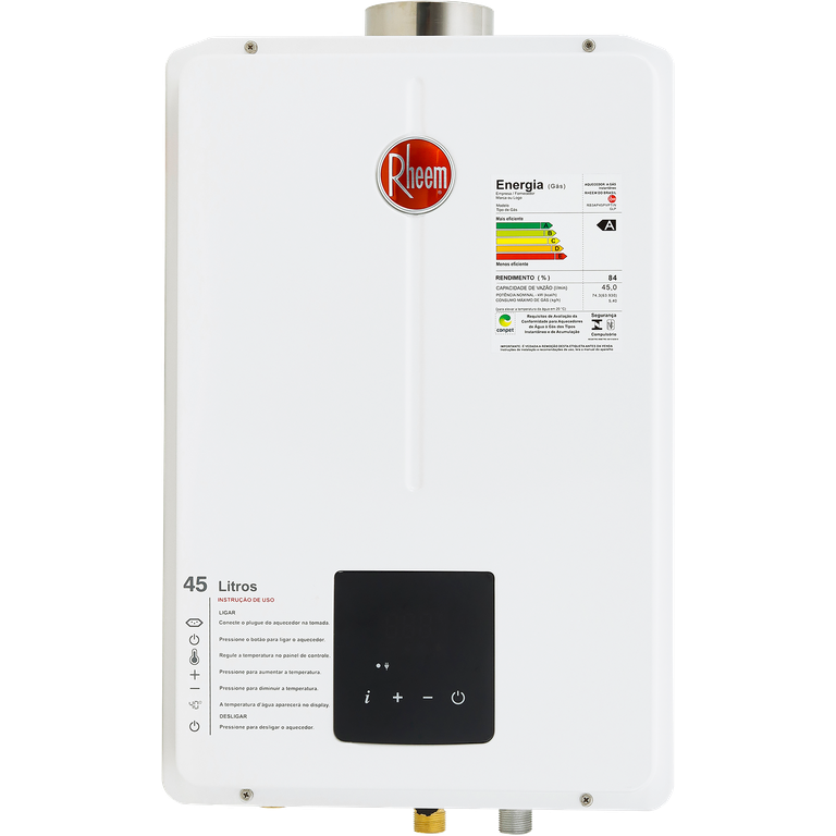 Aquecedor de Água a Gás Digital Rheem 45 Litros Gn Branco