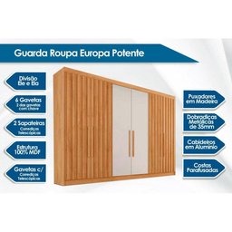 Guarda Roupa 6 Portas Potente C/ 6 Gavetas e C/ 4 Ripadas Peroba/off White - Europa - 2