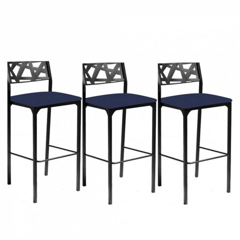 Kit 3 Banquetas Luiza Azul Marinho Gat Magazine