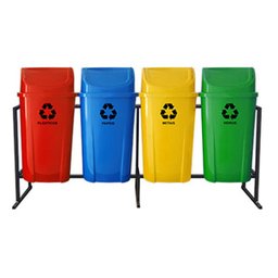 Coletor Seletivo Basculante 60L - 4 Lixeiras com Sup. de Metal - 1