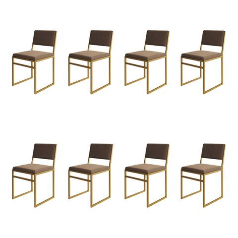 Kit 8 Cadeiras de Jantar Industrial Isa Assento Veludo Marrom Base Dourado