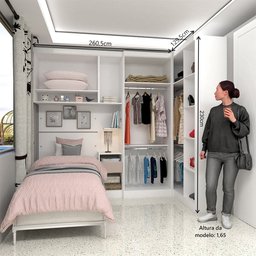 Quarto de Canto Solteiro com Guarda Roupas Cabeceira e Mesa de Cabeceira Alpes Luciane Móveis - 3