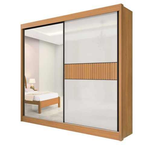 Guarda Roupa Casal com Espelho 2 Portas 6 Gavetas - Titanium Ripado-cinamomo/off White - Móveis D'do