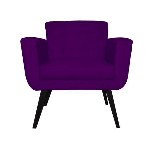 Poltrona Decorativa Geovana Suede Roxo Pés Madeira Mz Decor