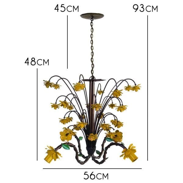 Luminária de Ferro Florida Delicada Decorativa para Quarto Infantil - Amarelo - 2