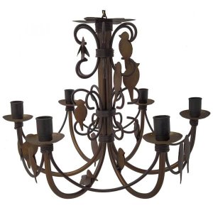 Luminária Artesanal Rustica com Pássaros em Metal Iluminação de Varanda