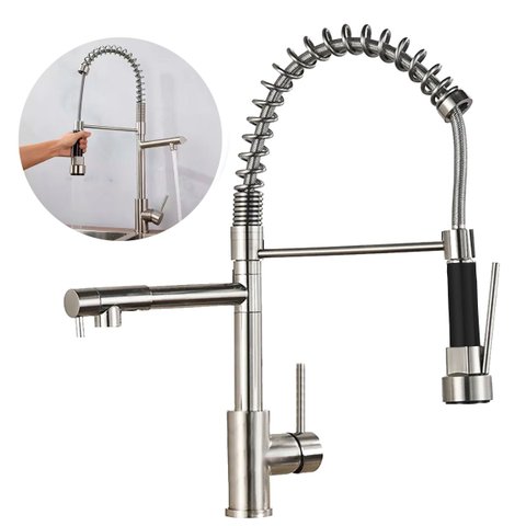 Torneira Gourmet de Cozinha Monocomando Aço Inox 304 Escovado Luxo Brinovar